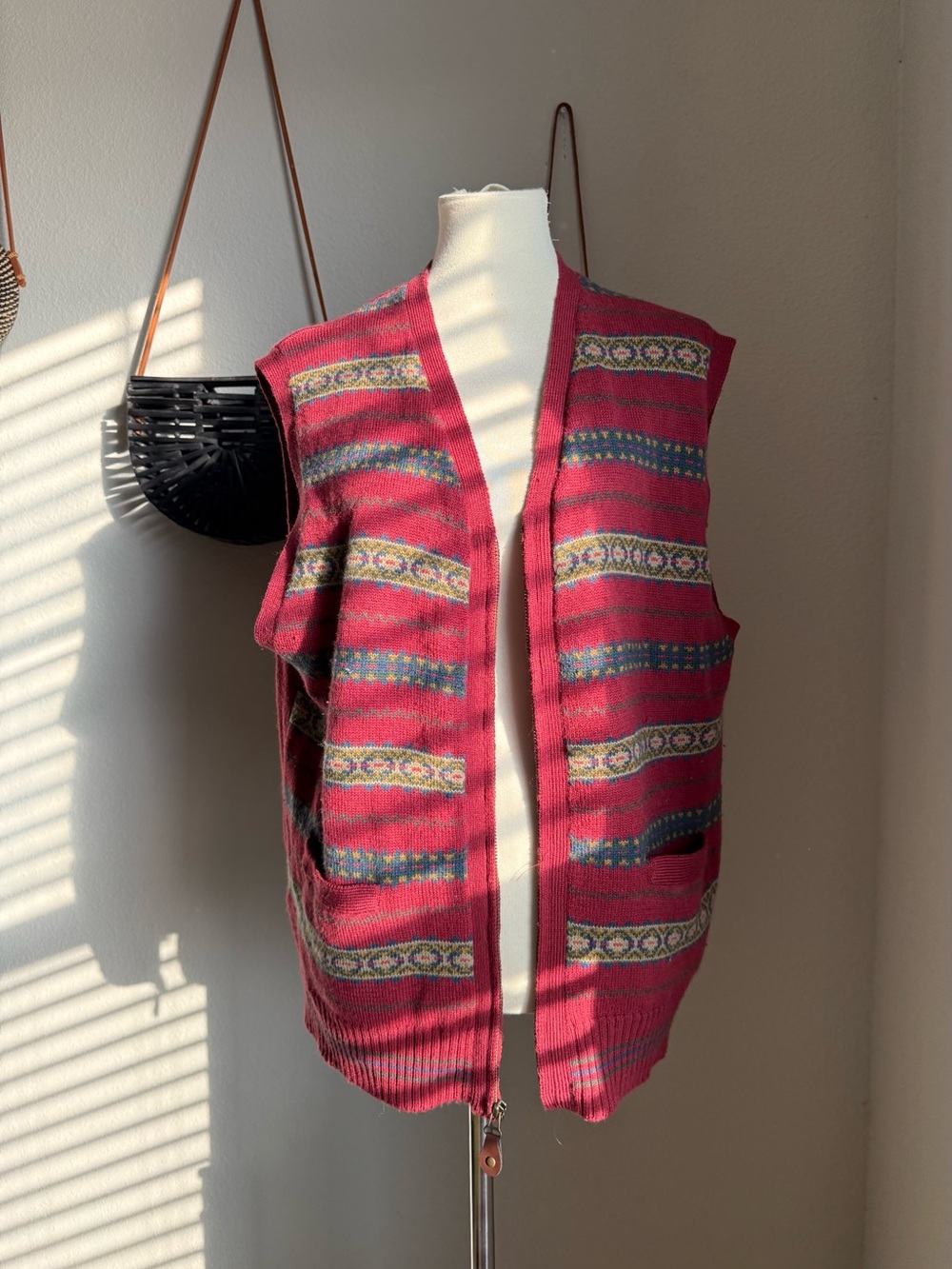 GAP Merino Wool Red Fair Isle Vest, Size Large